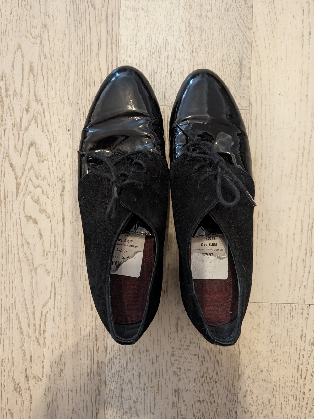 Munro Black Patent & Suede Lace-Up Oxfords